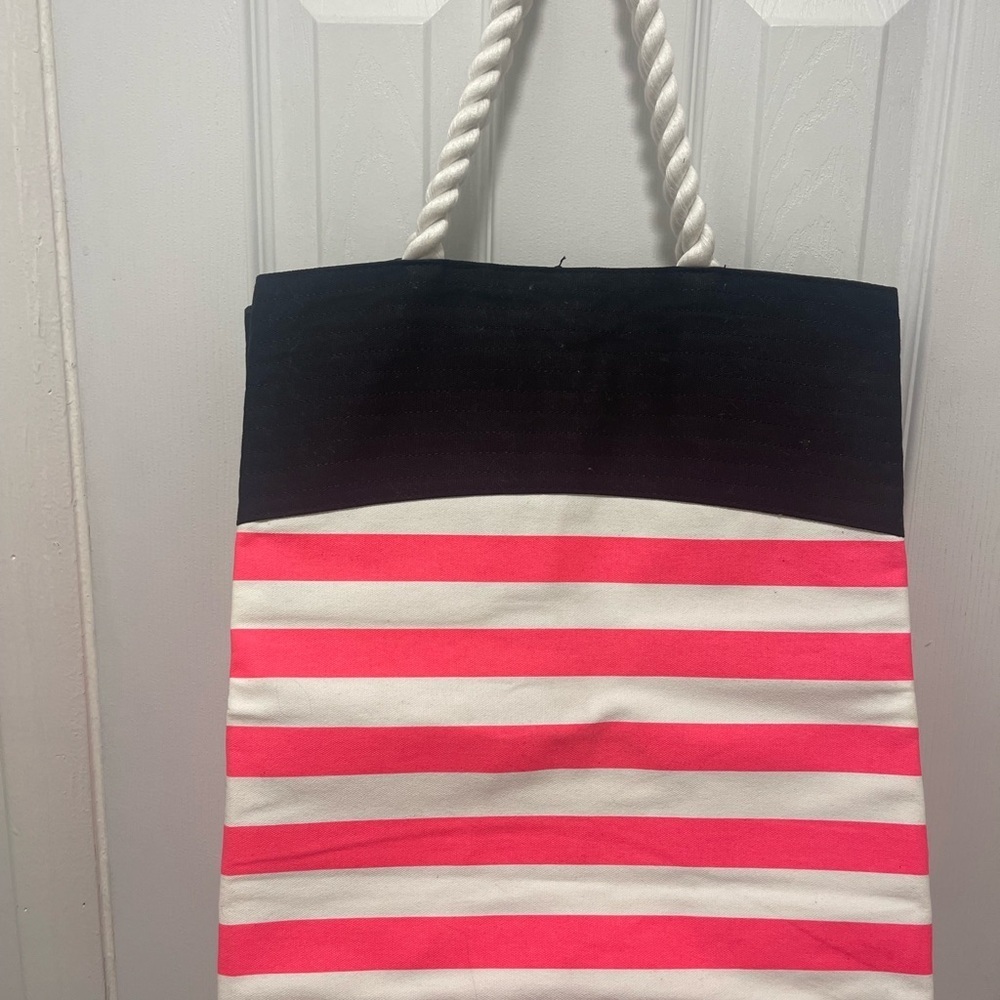 Victoria's Secret Black and Pink Striped Tote - Picture 3 of 6